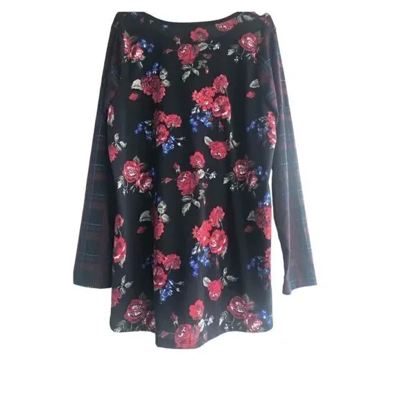 LULA ROE Black and Red Rose Plaid Long Sleeves Stretchy Fabric Long Size: 2XL - Picture 3 of 7